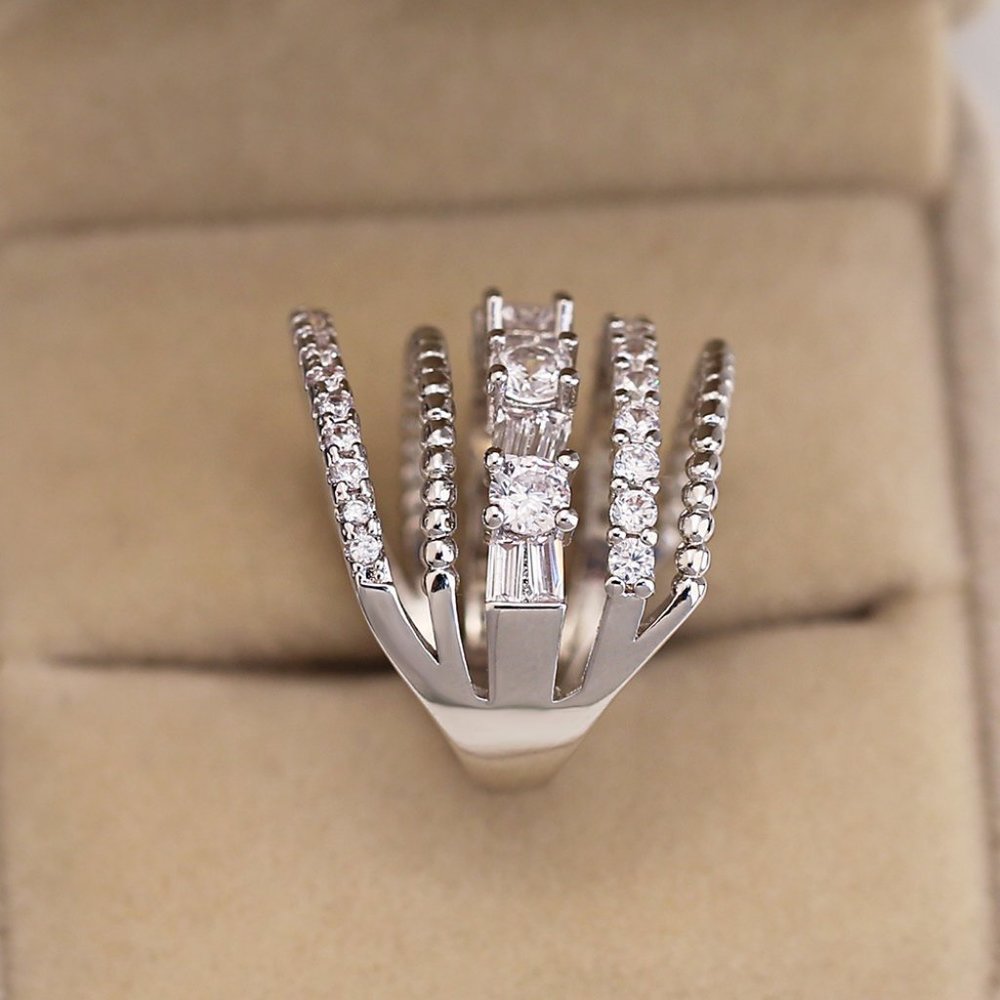 NEW 925 Sterling Silver Diamond Multi Band Ring J - Picture 3 of 5